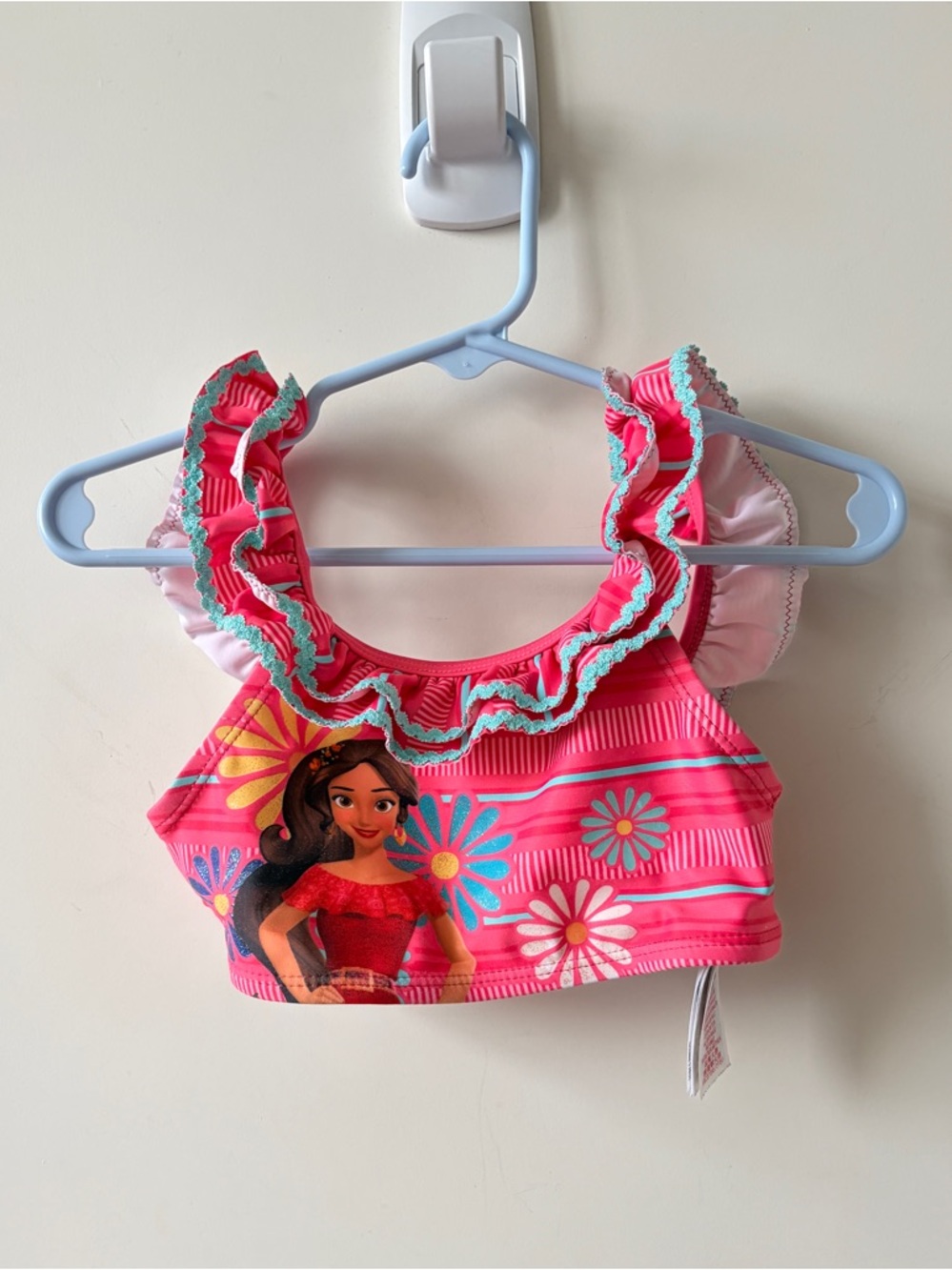 Disney Store Girls Pink Floral Ruffle Swim Top